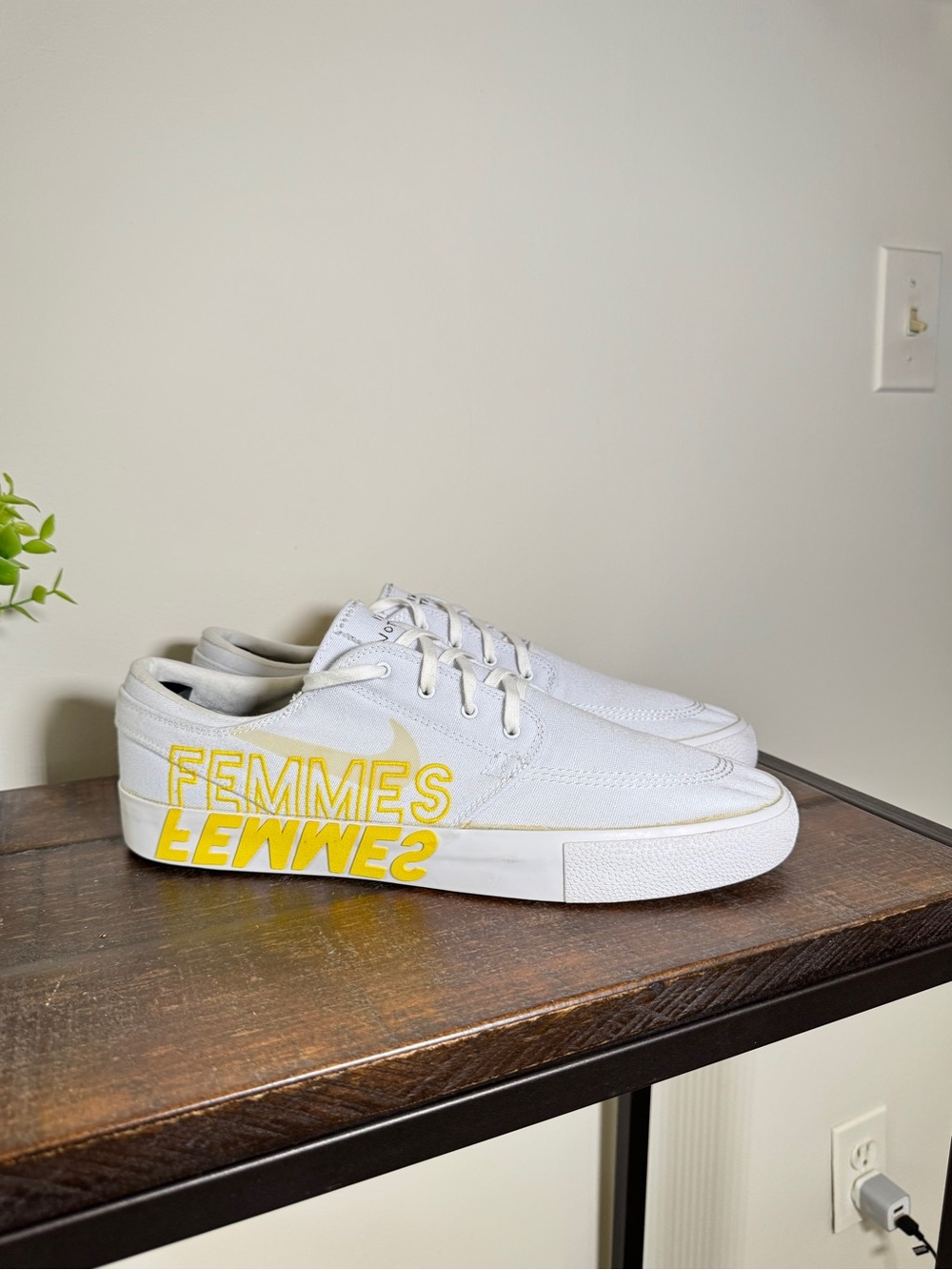 Nike White Low-Top Sneakers with Yellow VIOLENT FEMMES Side Graphic